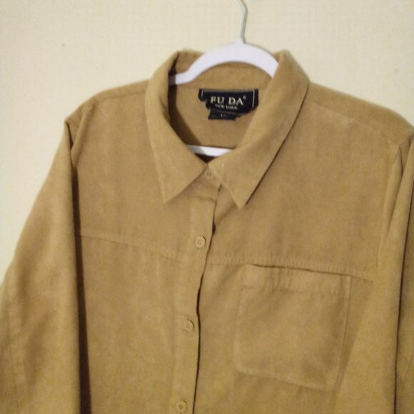 Fuda Shirt Women 1X Long Sleeve Button Up Suede Soft Tan - Picture 4 of 13